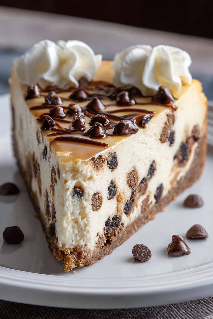 Chocolate Chip Cookie Cheesecake serving