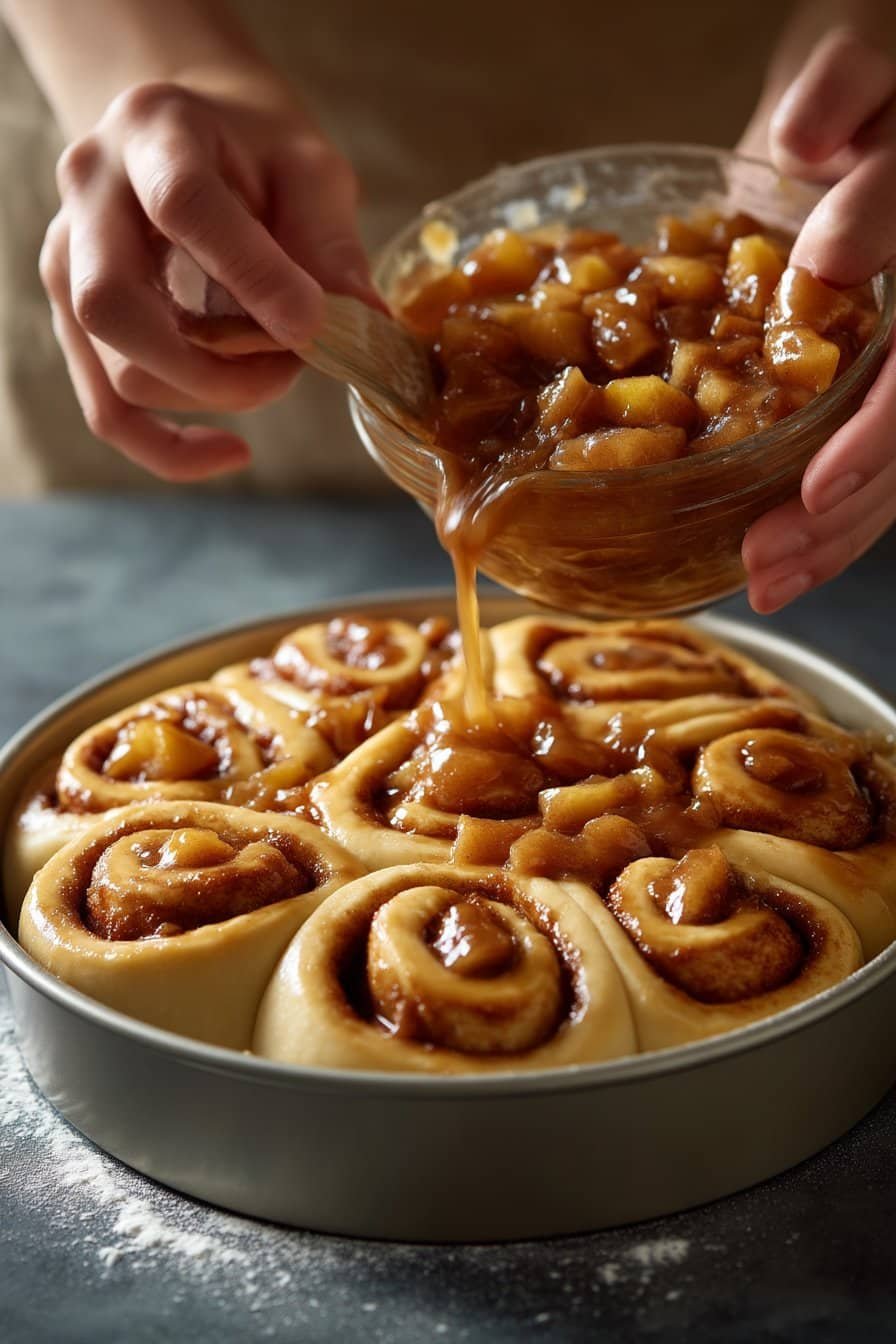 Peach Cobbler Cinnamon Rolls instructions process