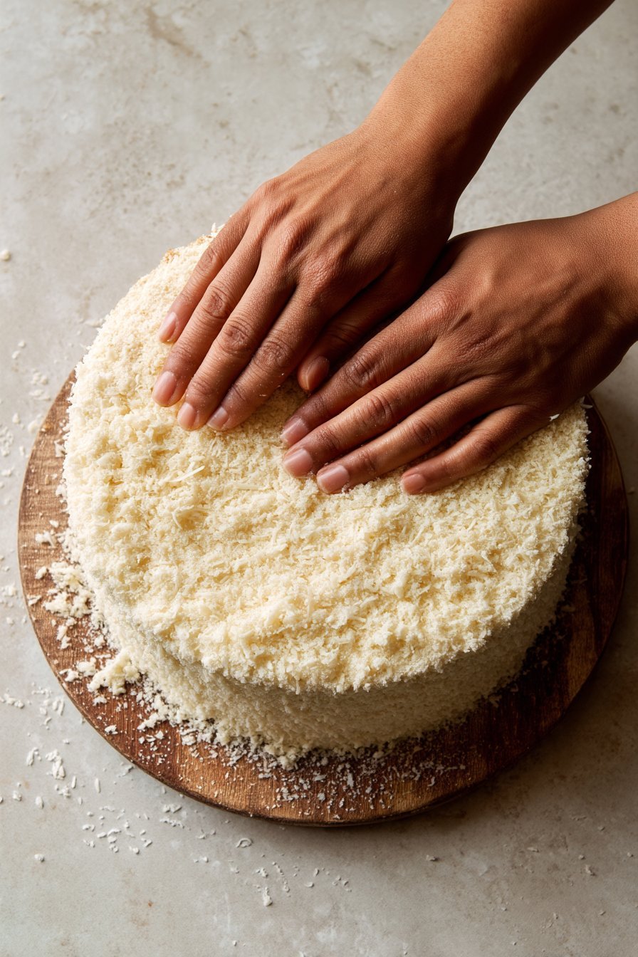 White German Chocolate Cake with Cheesecake Center instructions process