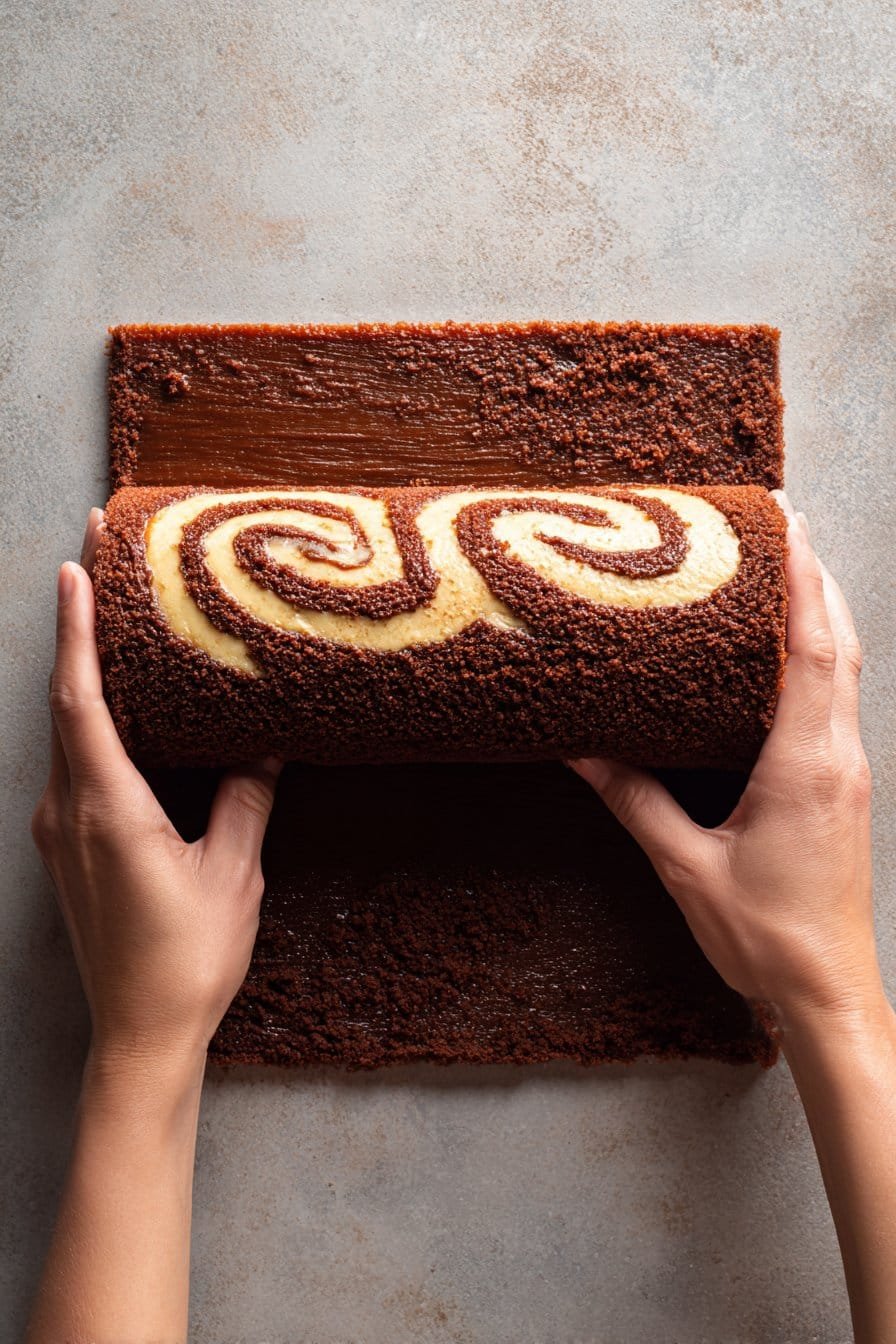 Turtle Caramel Chocolate Cake Roll instructions process