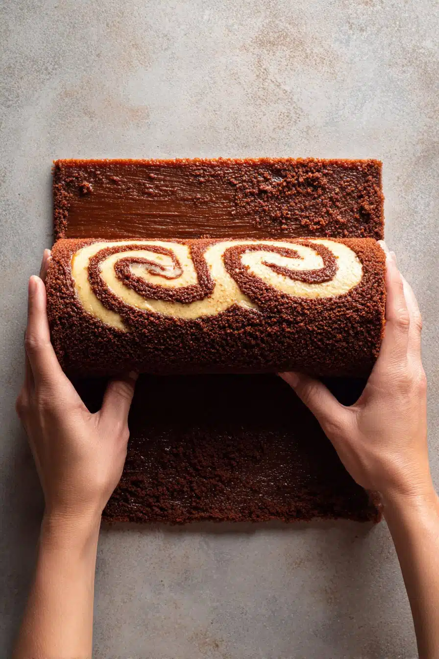 Turtle Caramel Chocolate Cake Roll instructions process