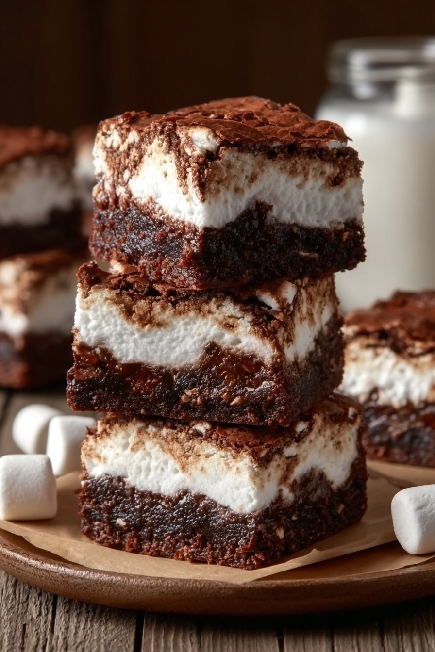 Vanilla Marshmallows Crunch Brownies with Peanut Butter Rice Krispies serving