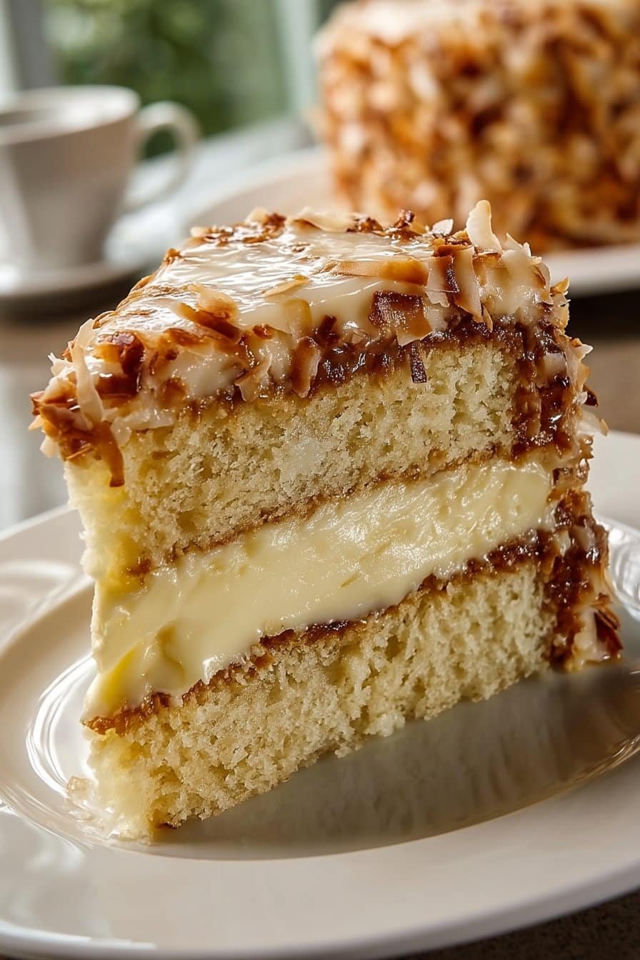 White German Chocolate Cake with Cheesecake Center serving