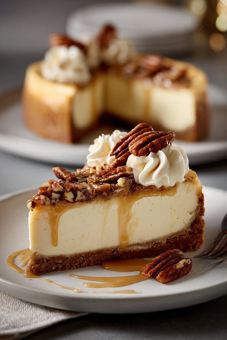 Browned Butter Pecan Cheesecake serving