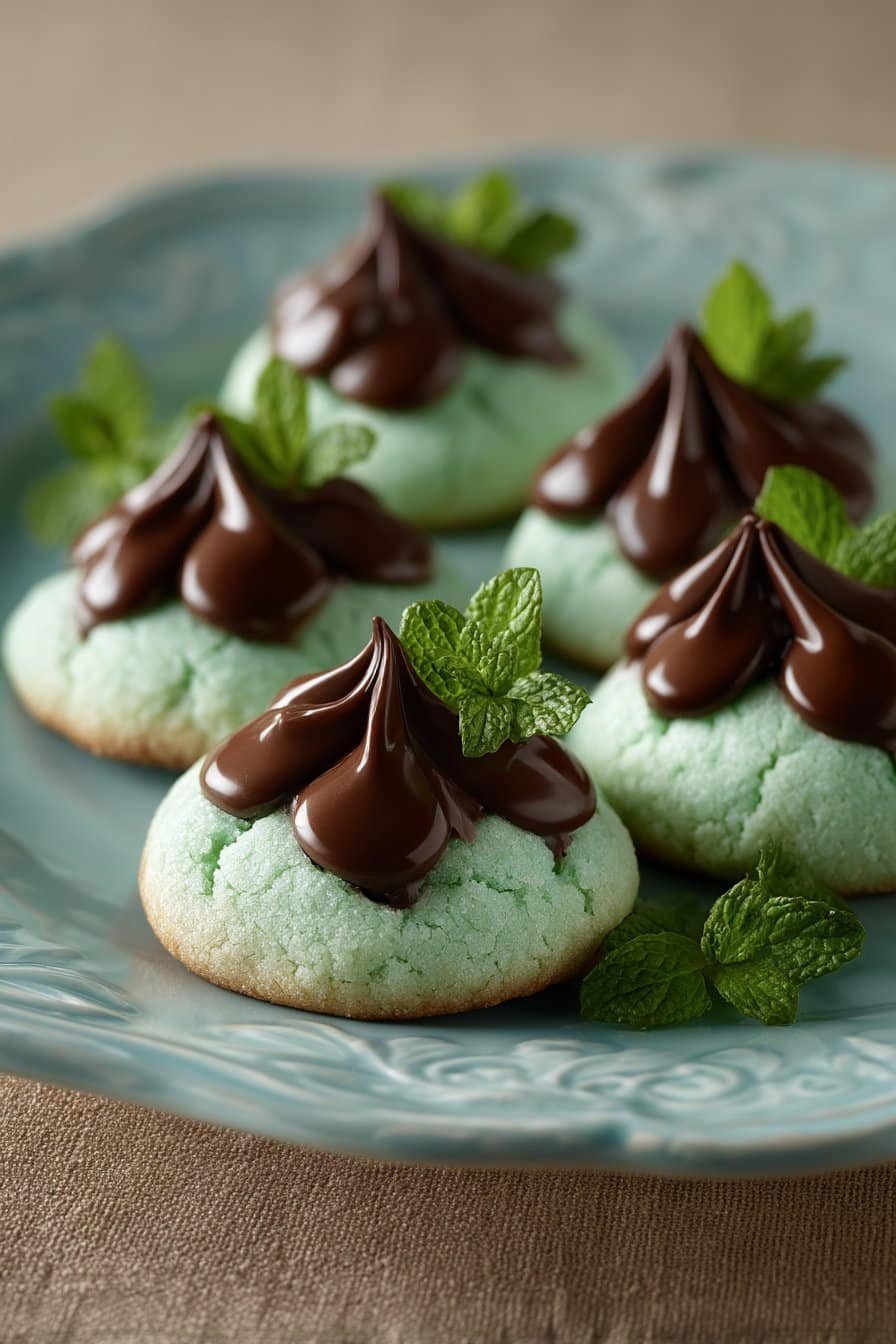 Mint Chocolate Kiss Blossom Cookies serving