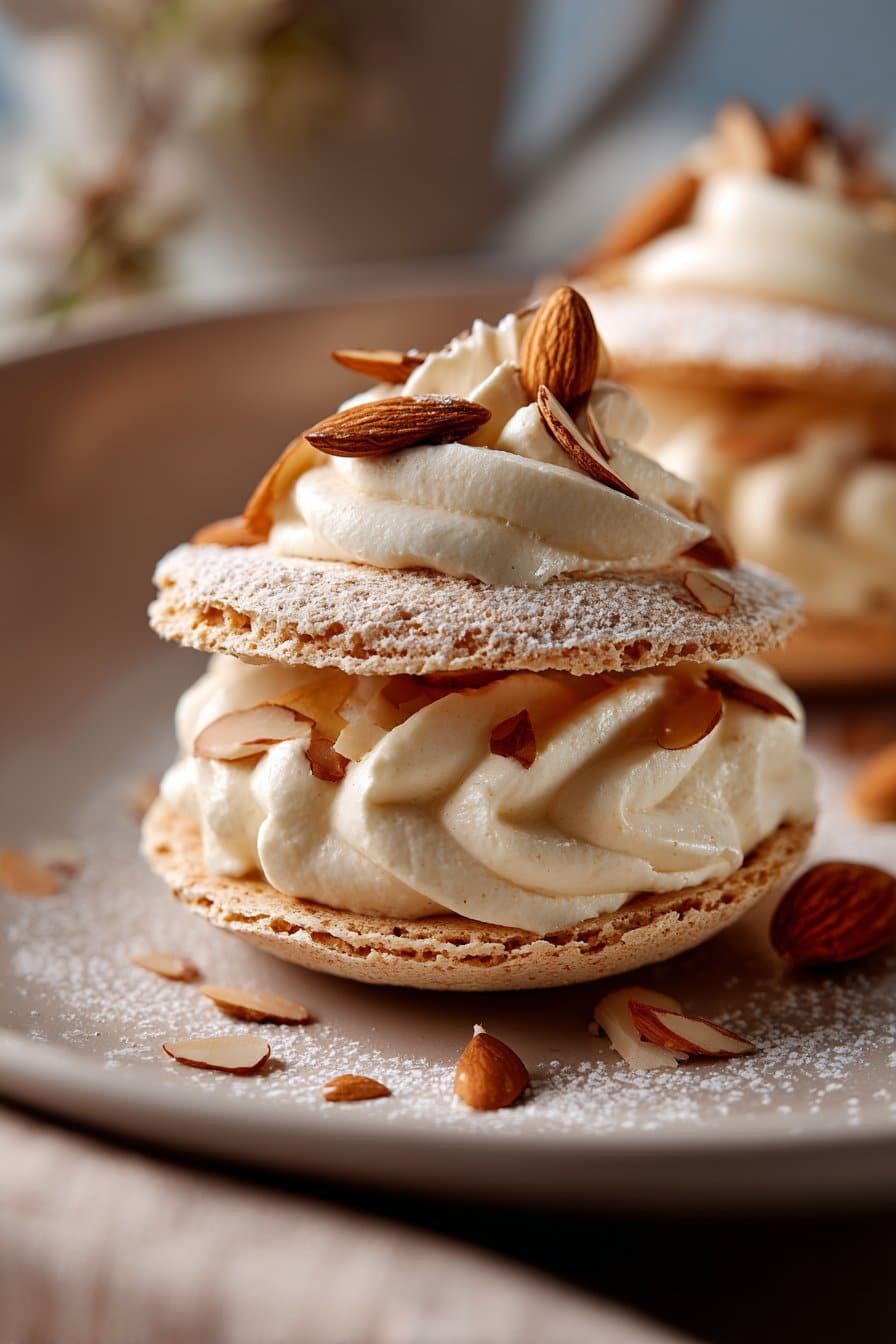 Almond Dacquoise Cream Clouds serving