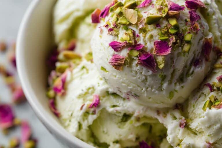 Rose Pistachio Cheesecake Ice Cream featured