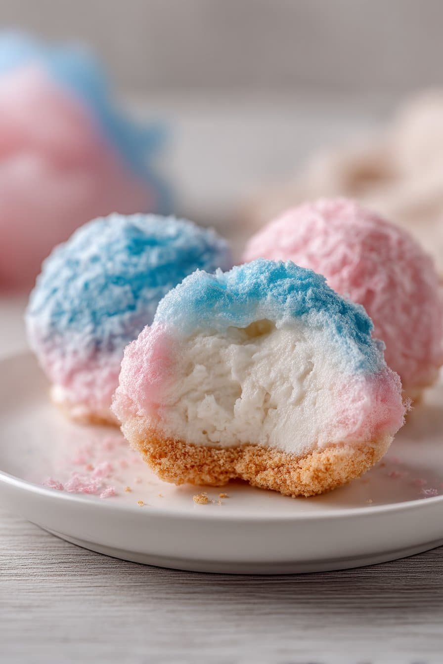 Crispy Cotton Candy Cheesecake Bombs serving