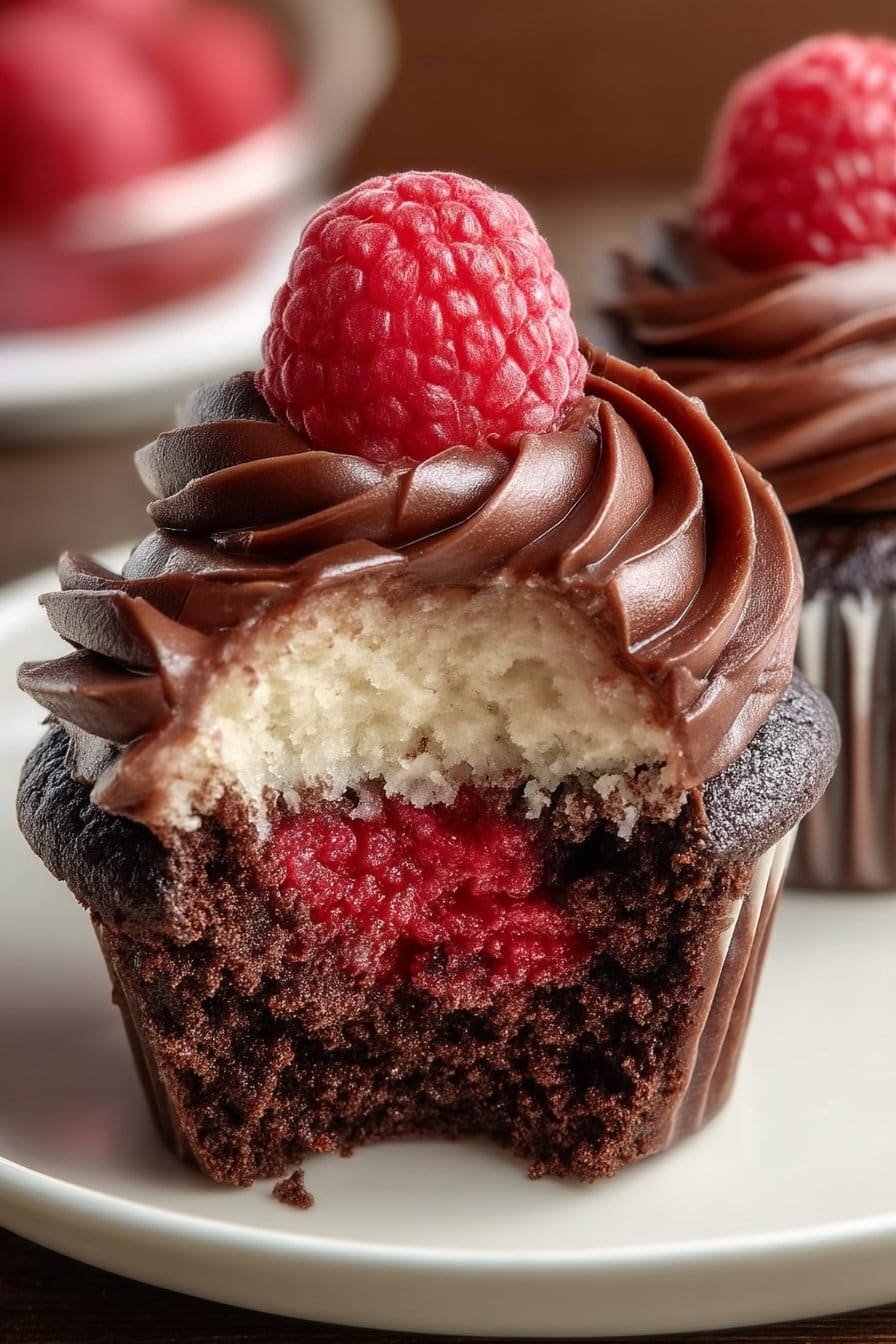 Chocolate Raspberry Cupcakes serving