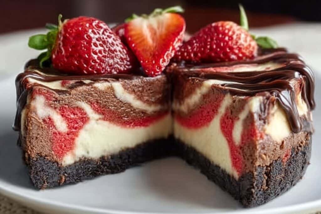 Chocolate Strawberry Swirl Cheesecake featured