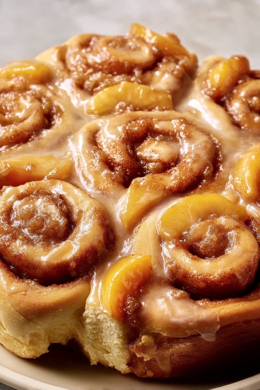 Peach Cobbler Cinnamon Rolls serving