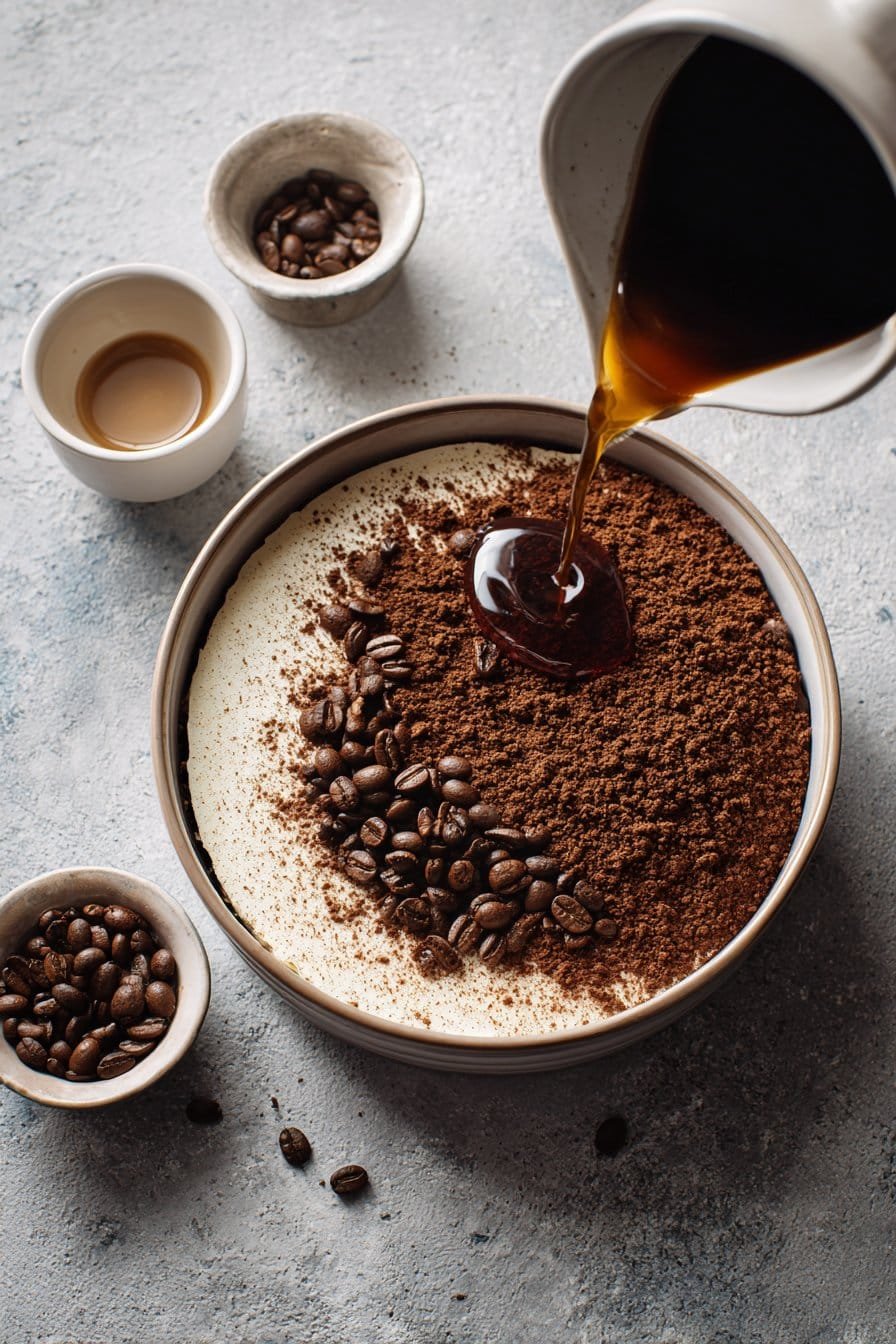 Tiramisu Cold Brew Coffee Cheesecake instructions process
