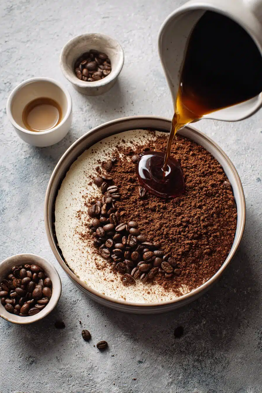 Tiramisu Cold Brew Coffee Cheesecake instructions process
