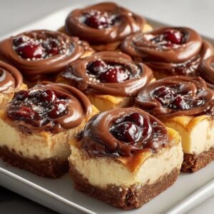 Chocolate Cherry Cheesecake Bars recipe card