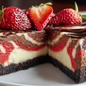 Chocolate Strawberry Swirl Cheesecake recipe card