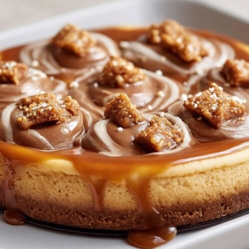 Caramel Toffee Crunch Cheesecake recipe card
