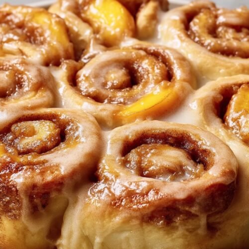 Peach Cobbler Cinnamon Rolls recipe card