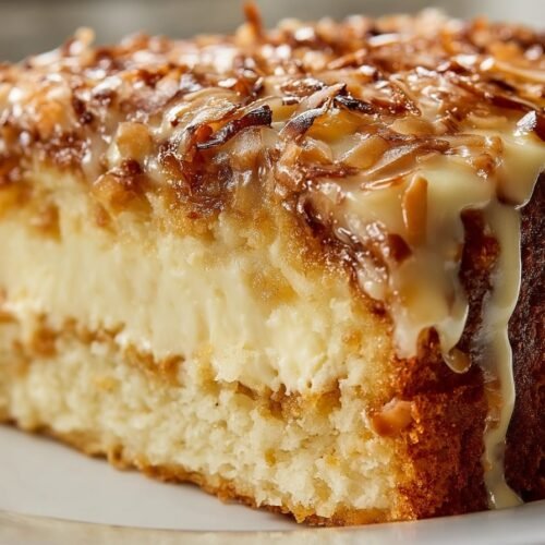 White German Chocolate Cake with Cheesecake Center recipe card