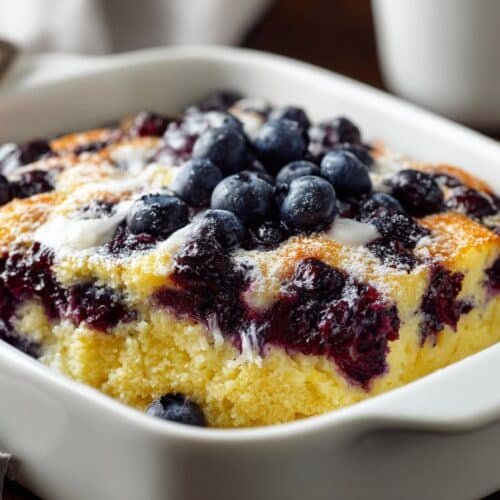 Blueberry Cheesecake Dump Cake recipe card
