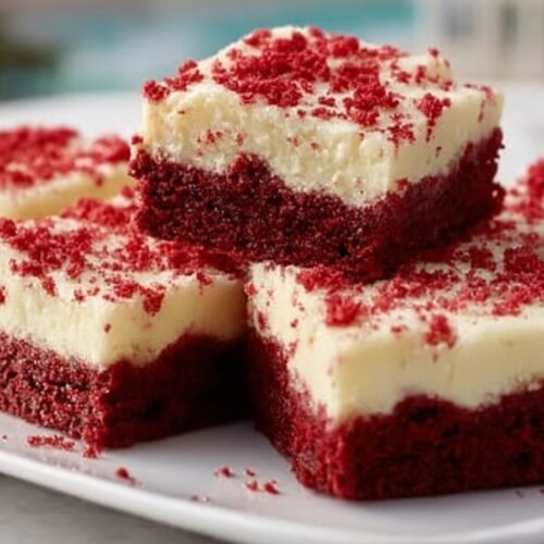 Red Velvet Cookie Bars recipe card