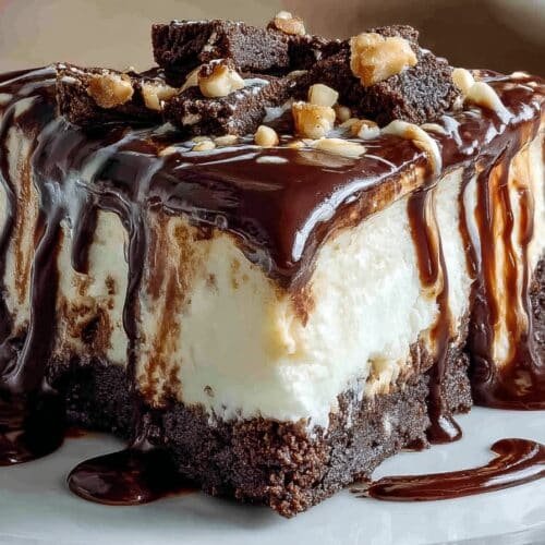 Hot Fudge Sundae Brownie Cheesecake recipe card