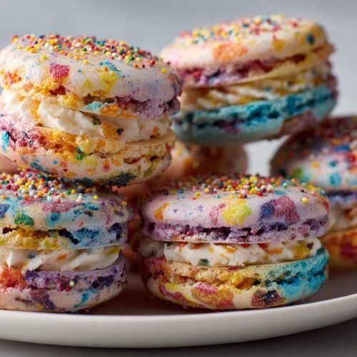 Fruity Pebbles Macarons recipe card