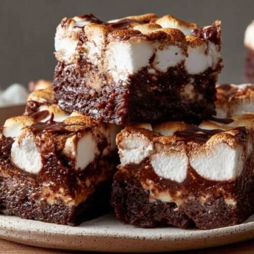 Vanilla Marshmallows Crunch Brownies with Peanut Butter Rice Krispies recipe card