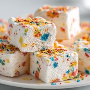 Fruity Pebble Vanilla Marshmallows Cookies recipe card