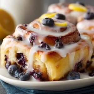 Lemon Blueberry Sweet Rolls recipe card