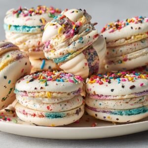 Funfetti Macarons recipe card