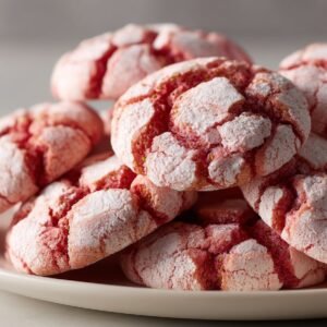 Strawberry Crinkle Cookies recipe card