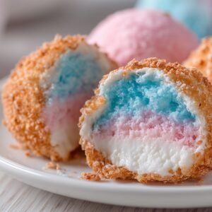 Crispy Cotton Candy Cheesecake Bombs recipe card