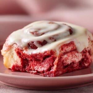 Red Velvet Cinnamon Rolls recipe card
