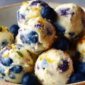 Lemon Blueberry Cottage Cheese Protein Bites recipe card