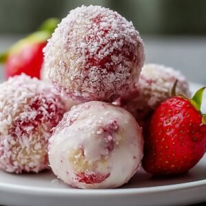 Strawberry Cheesecake Protein Balls recipe card