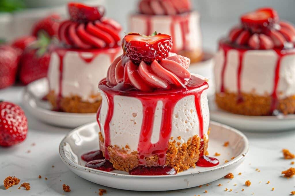 No-Bake Strawberry Swirl Mini Cheesecakes featured