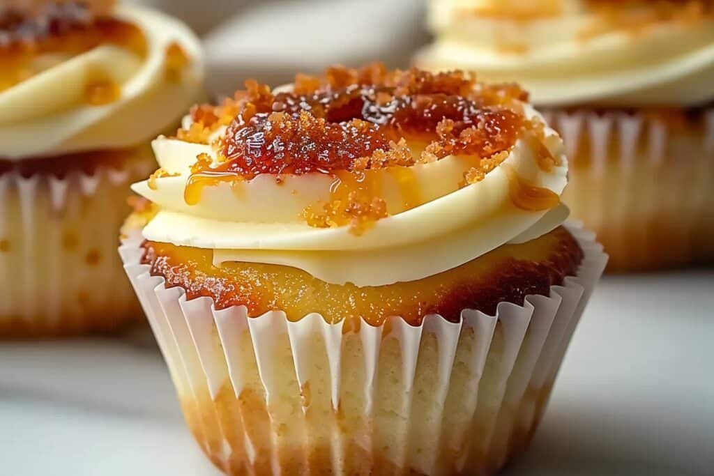 Decadent Vanilla Bean Crème Brûlée Cheesecake Cupcakes featured