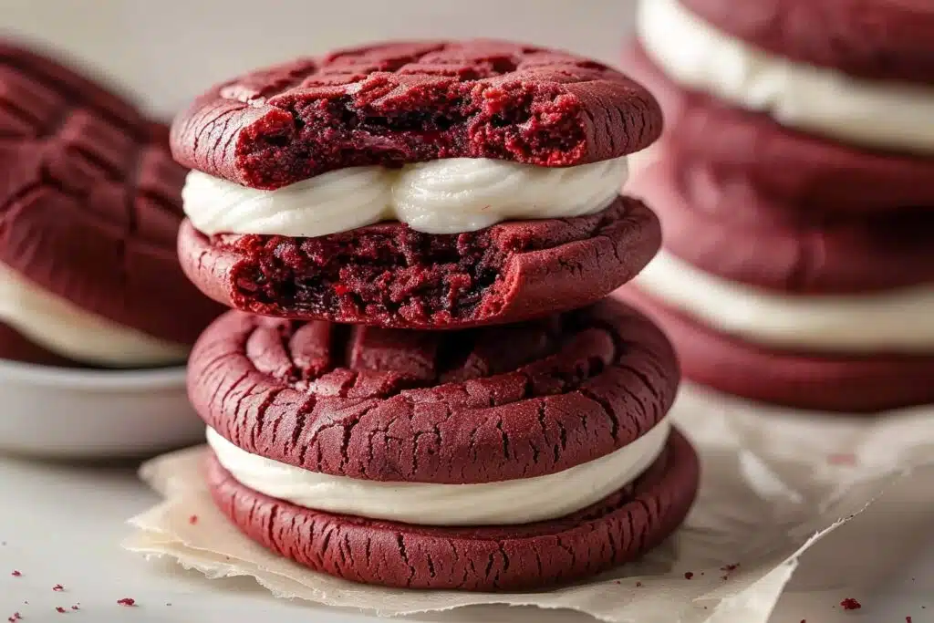Tasty Red Velvet Cookie Sandwiches featured