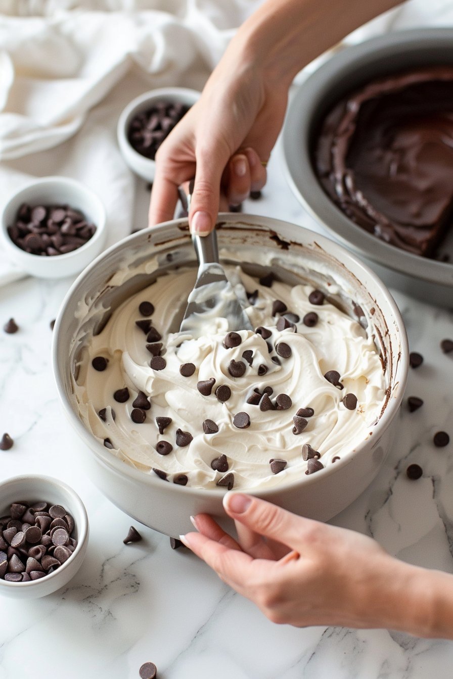 Decadent Brownie Bottom Chocolate Chip Cheesecake Bliss process image