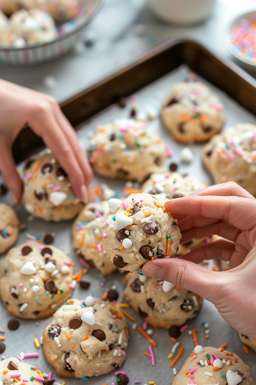 Chocolate Chip Peep Stuffed Easter Cookies process image