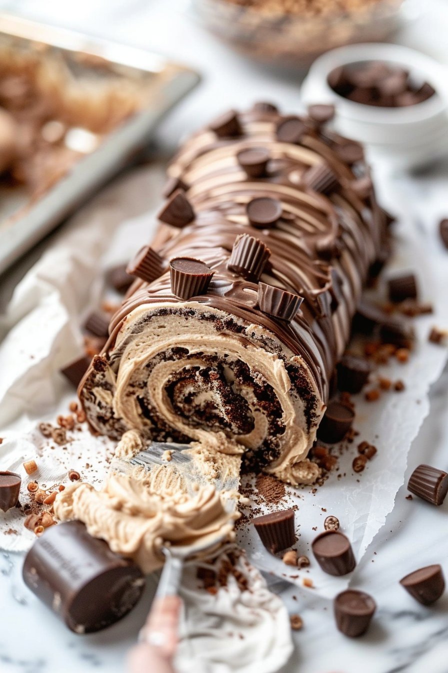 Irresistible Peanut Butter Cup Chocolate Roll process image