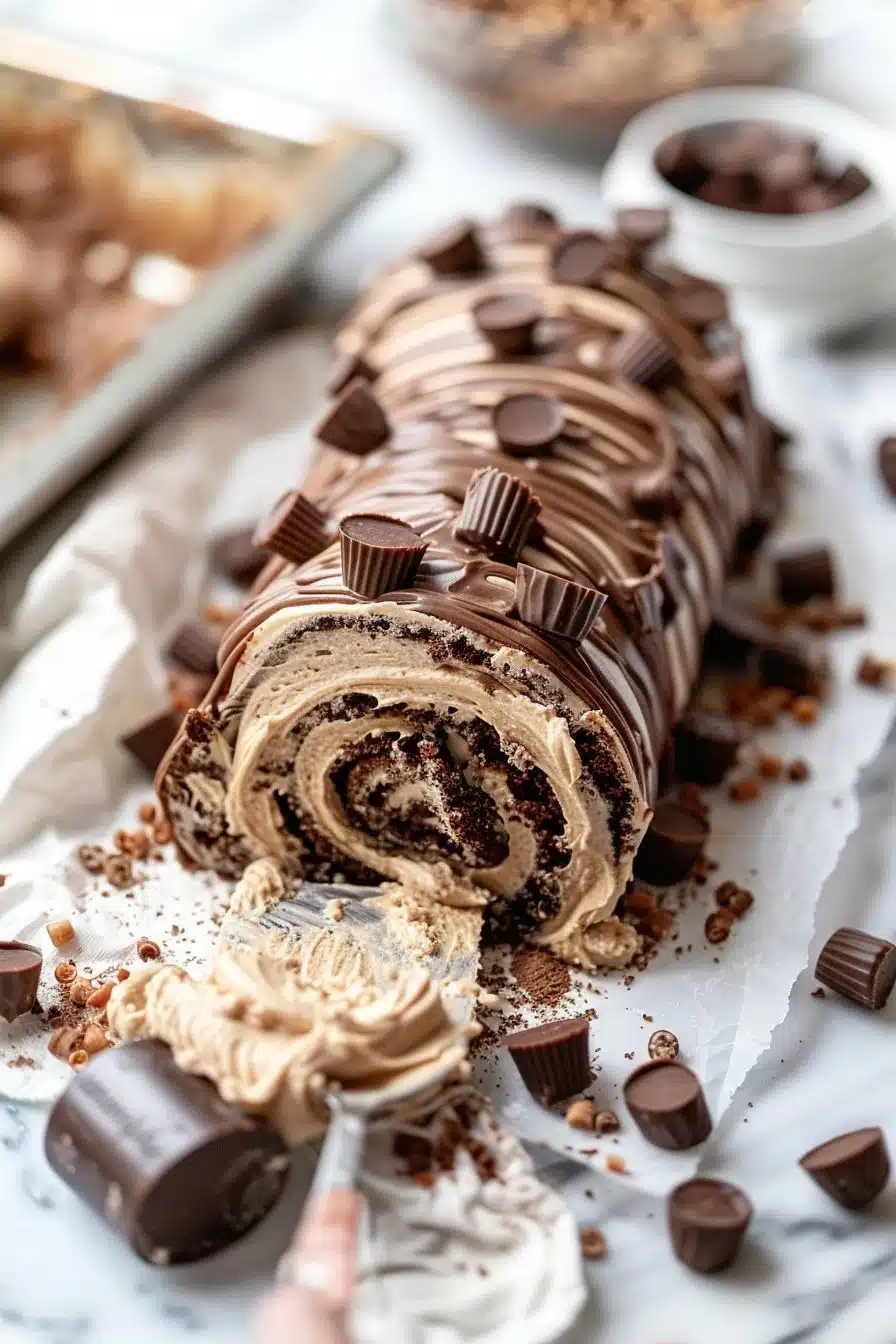 Irresistible Peanut Butter Cup Chocolate Roll process image