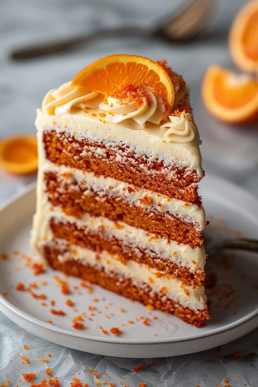 Orange Velvet Cake with Orange Cream Cheese Frosting serving image