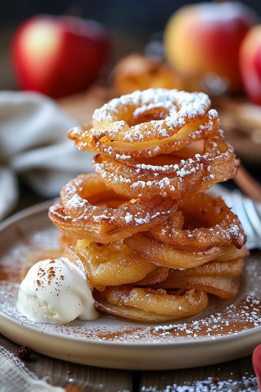 Fried Cinnamon Apple Rings: Crispy, Sweet Apple Bliss! serving