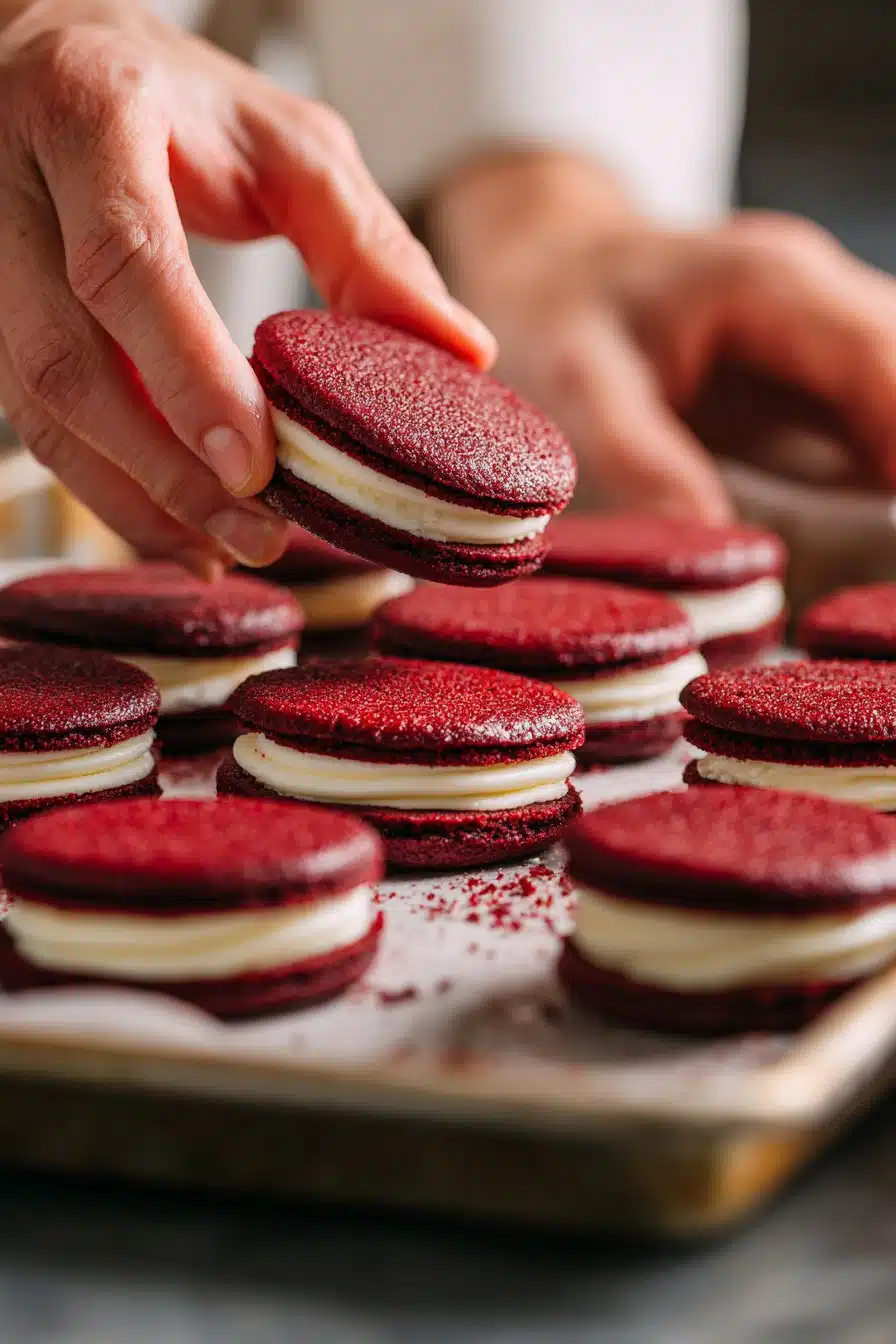 Tasty Red Velvet Cookie Sandwiches instructions process