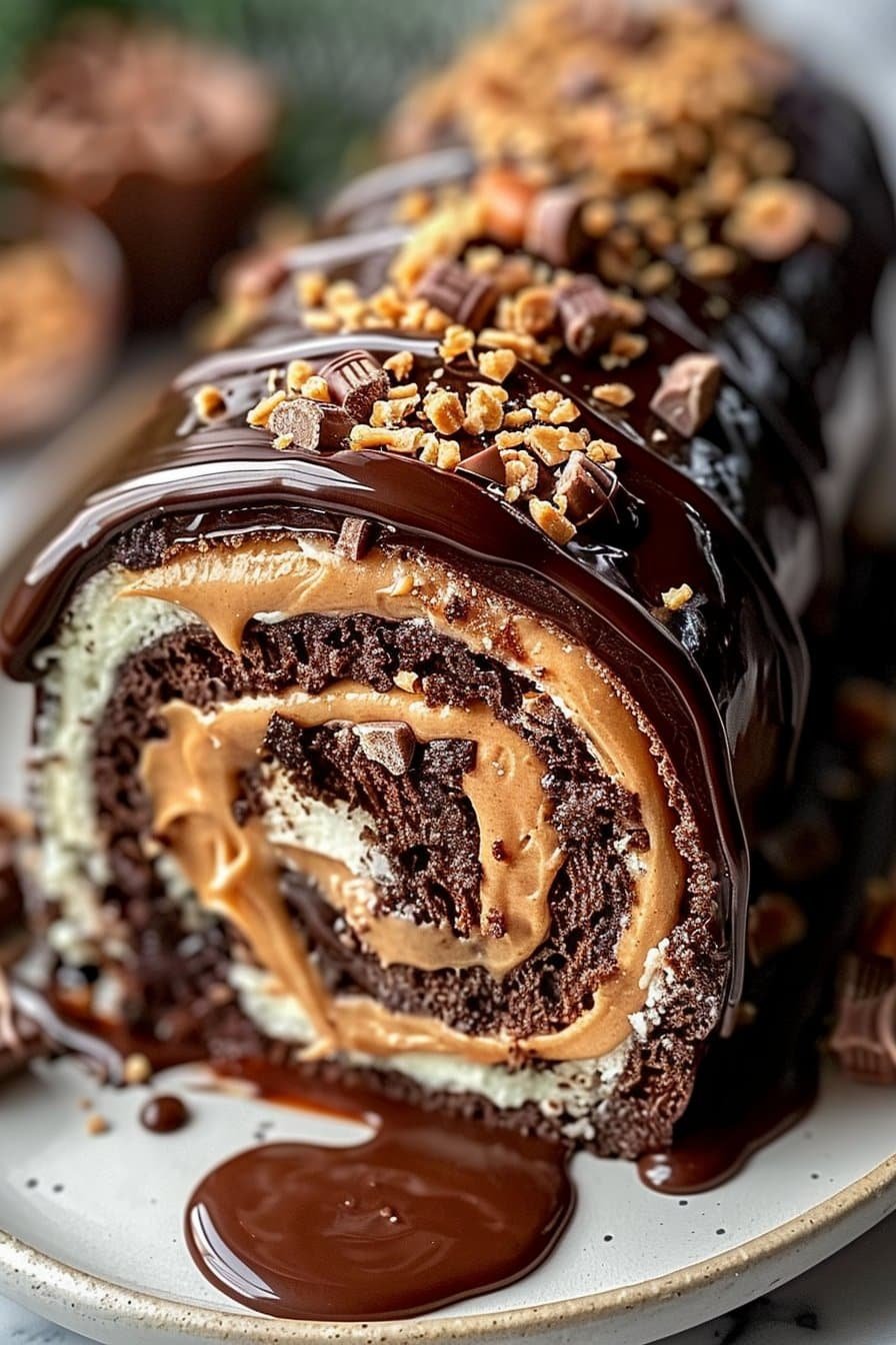 Irresistible Peanut Butter Cup Chocolate Roll serving image