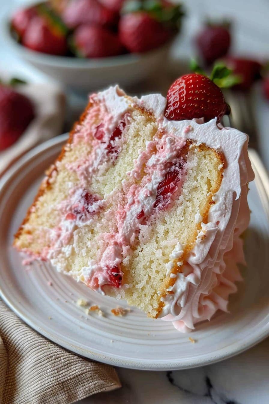 Amazing Homemade Strawberry Italian Cream Pound Cake serving image