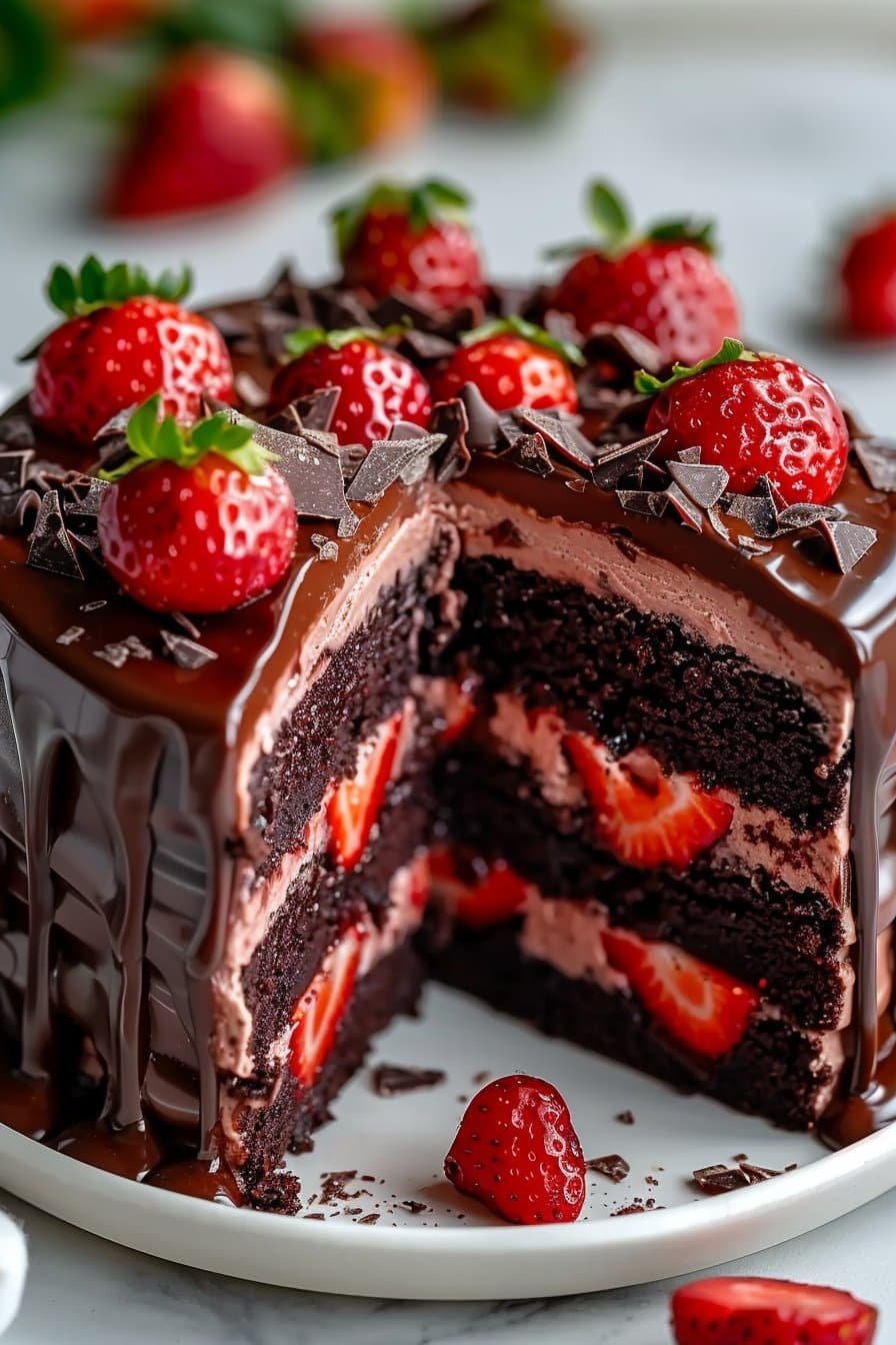 Indulgent Strawberry Chocolate Shell Cake That Wows Every Time serving