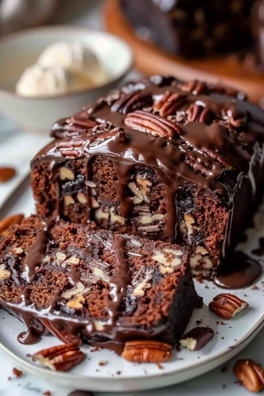 Luscious Chocolate Pecan Loaf serving