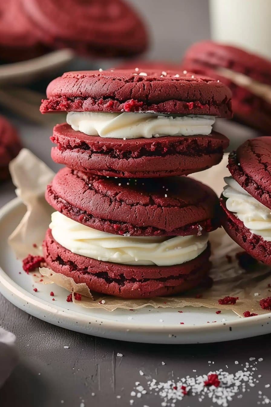Tasty Red Velvet Cookie Sandwiches serving